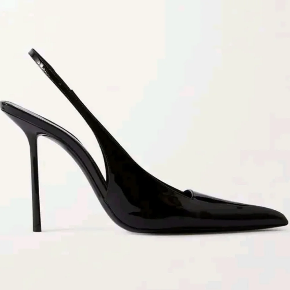 NWT Fashion Kiss Faux Leather Pointed Toe Slingback Stiletto Pump,10.5, Black